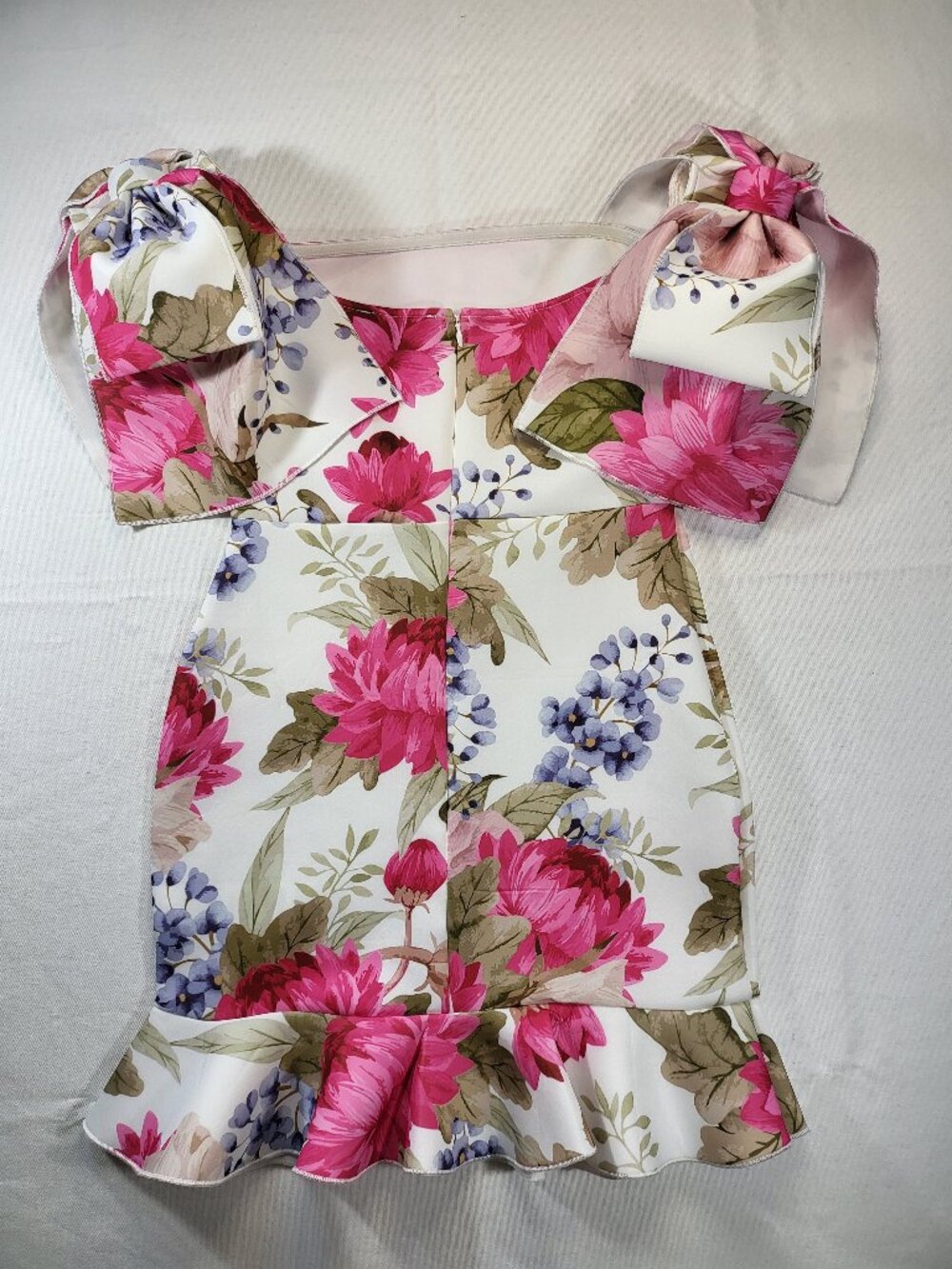 Missguided Petite Floral Minidress Size 6 Bow Sleeves Ruffle Hem